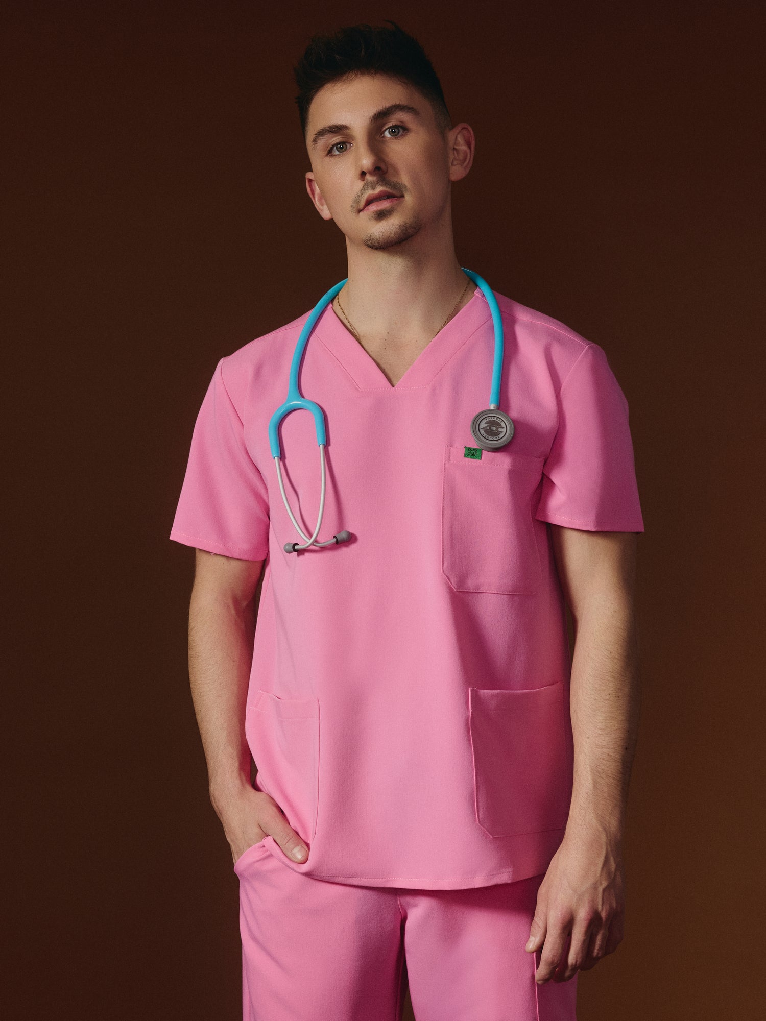 ZACK RE-GARDE™ - G-M x PONY PINK - Three Pockets Men's Scrub Top - SILVADUR™
