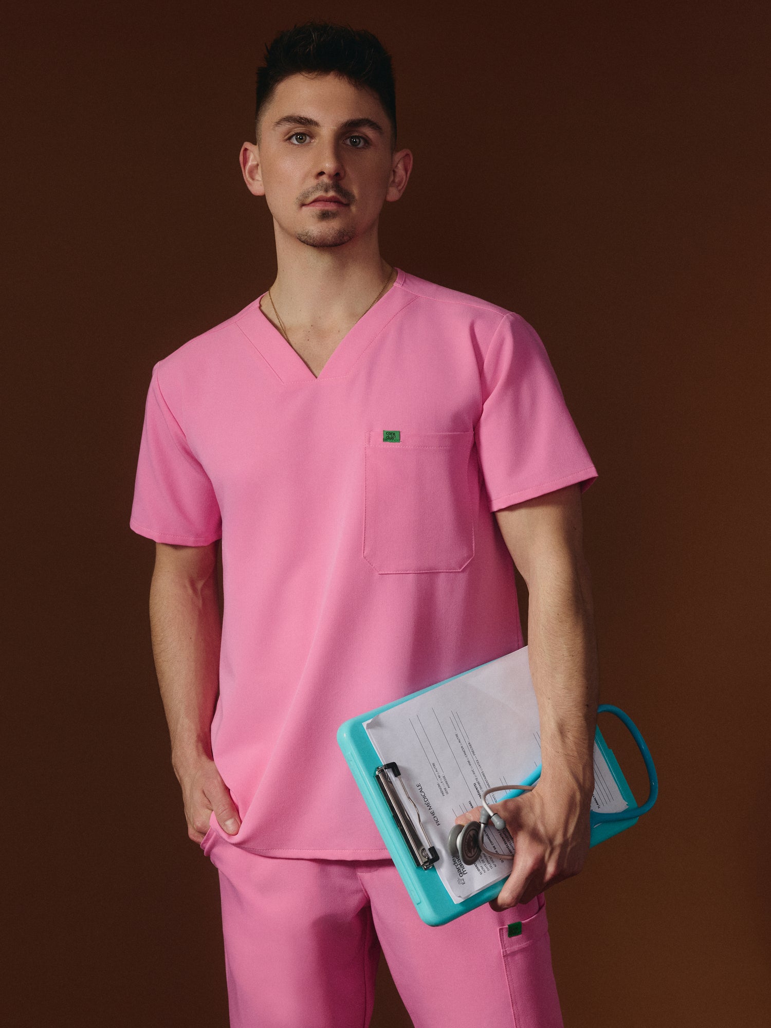 LOGAN RE-GARDE™ - G-M x PONY PINK - One Pocket Men's Scrub Top - SILVADUR™