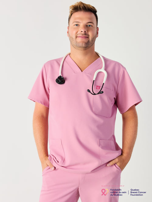 ZACK RE-GARDE™ - HOPEFUL PINK - Three Pockets Men's Scrub Top - SILVADUR™