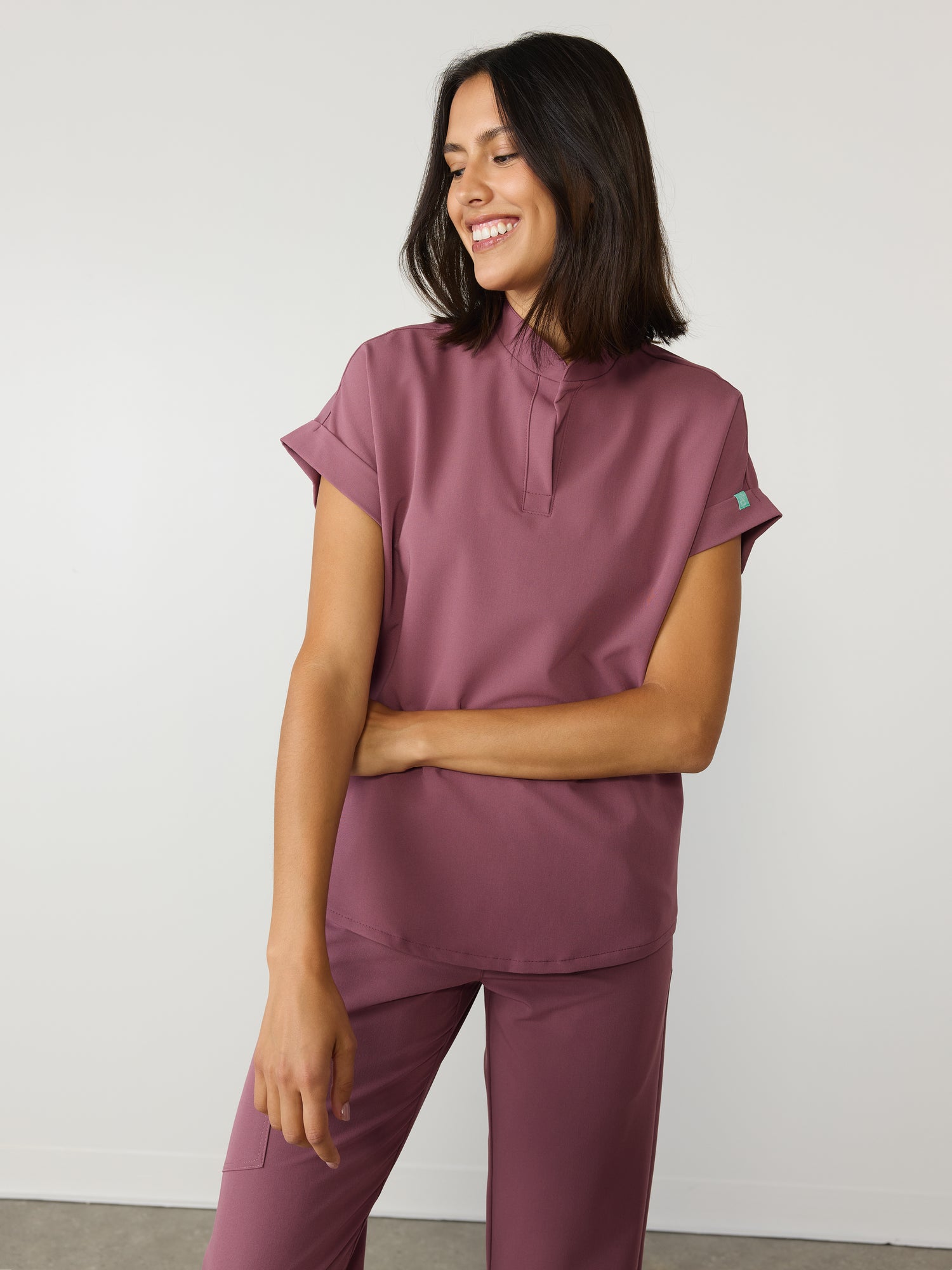 CHARLIE RE-GARDE™ - ROSA ANTIGUO - Blusa médica con cuello mandarín - VENTA FINAL