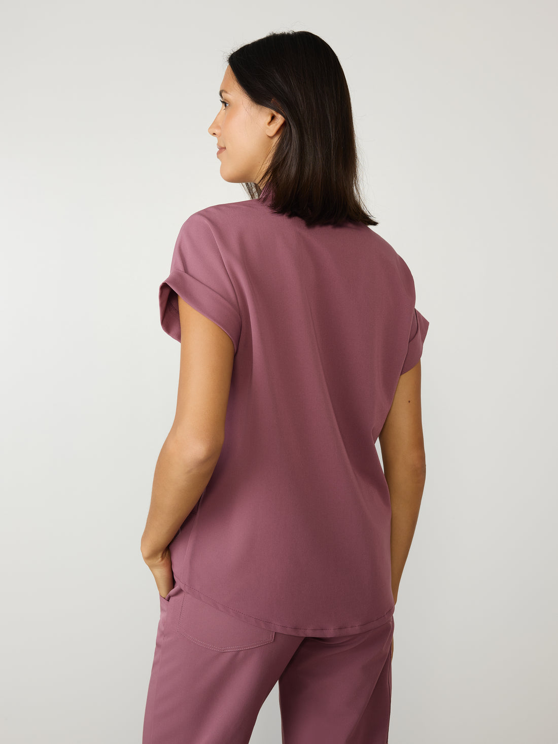 CHARLIE RE-GARDE™ - ANTIQUE ROSE - Mandarine Collar Scrub Top - SILVADUR™