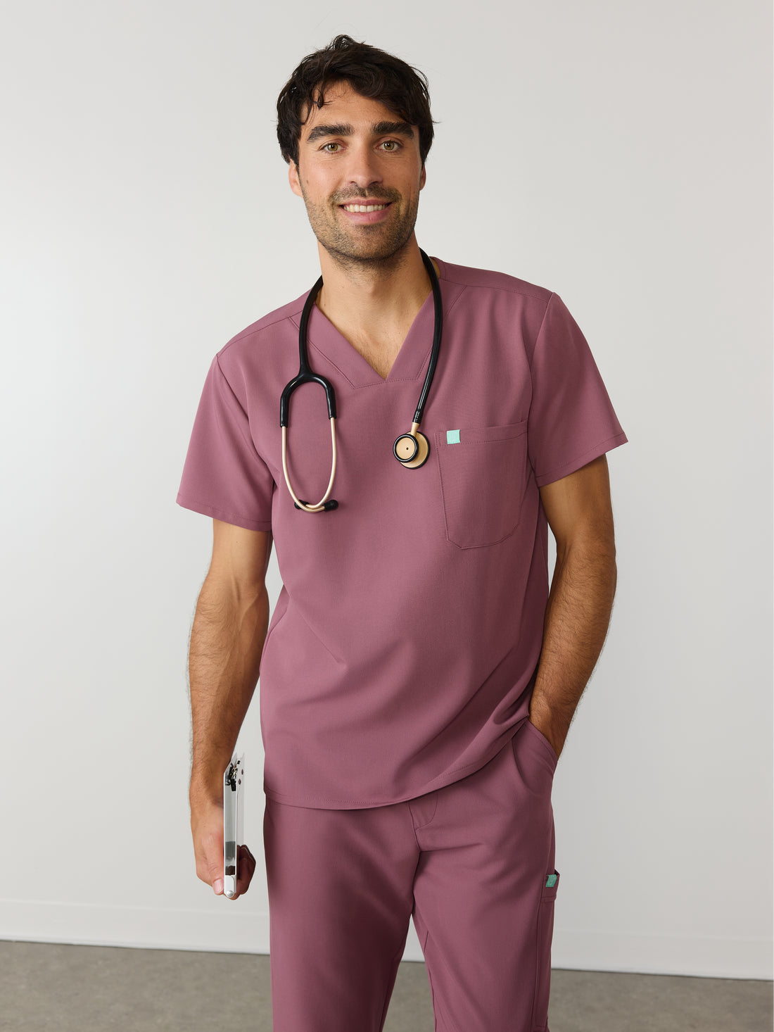 LOGAN RE-GARDE™ - ANTIQUE ROSE - One Pocket Men's Scrub Top - SILVADUR™