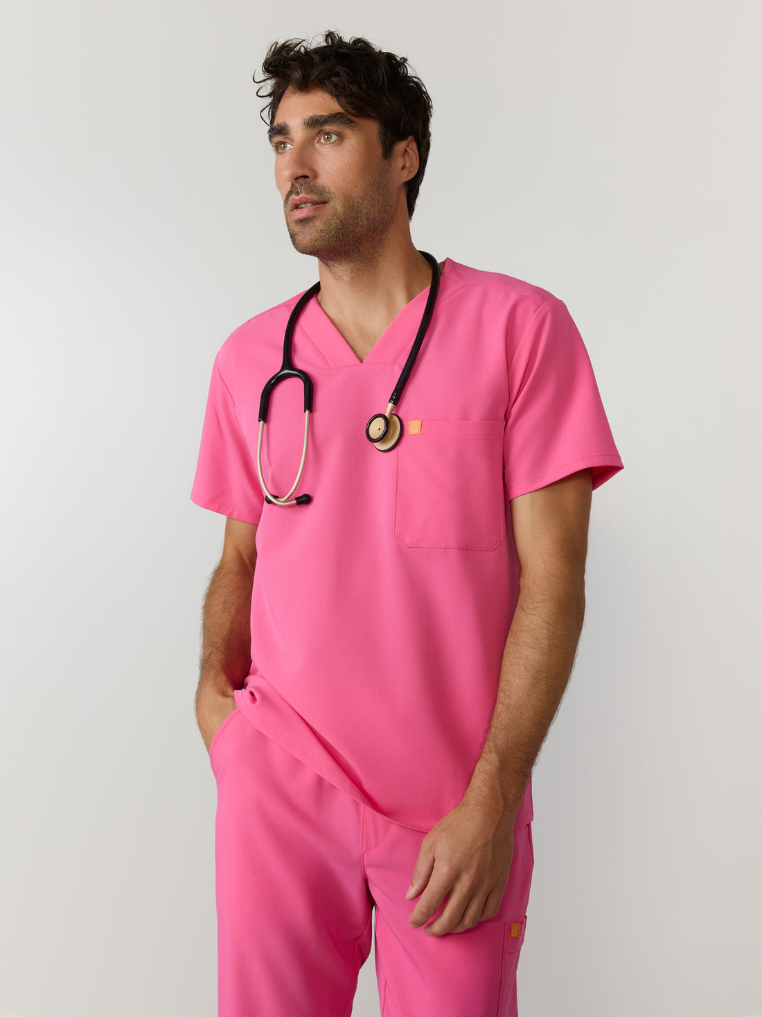 LOGAN RE-GARDE™ - SUNRISE PINK - One Pocket Men's Scrub Top - SILVADUR™