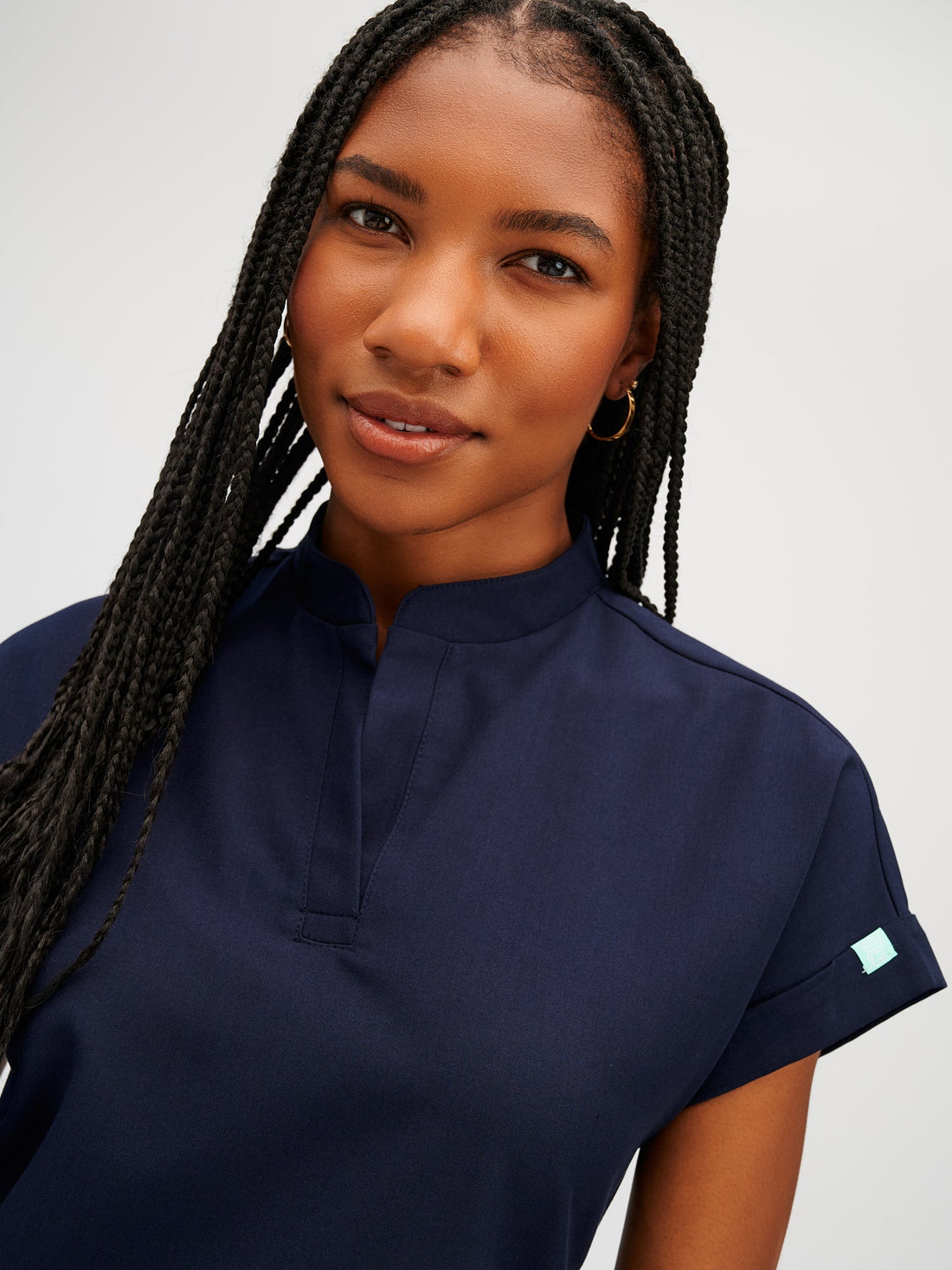 CHARLIE RE-GARDE™ - NAVY - Mandarine Collar Scrub Top - SILVADUR™