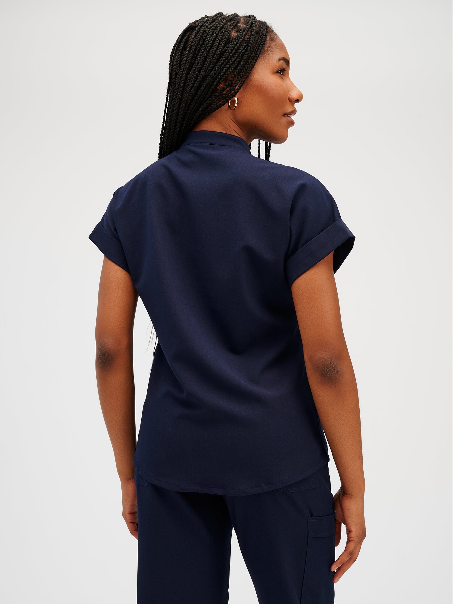 CHARLIE RE-GARDE™ - NAVY - Mandarine Collar Scrub Top - SILVADUR™ - Final Sale