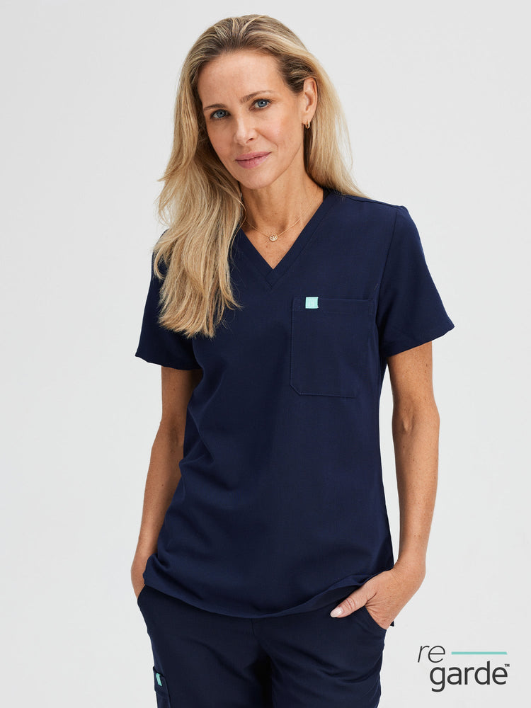 GABRIELLE RE-GARDE™ - NAVY - One Pocket Scrub Top - SILVADUR™ - Final Sale