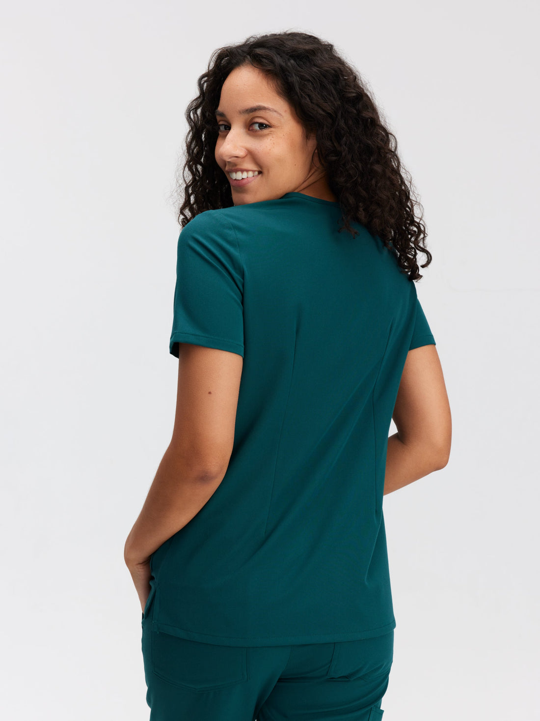 CHLOE RE-GARDE™ - TEAL - Three Pockets Scrub Top - SILVADUR™