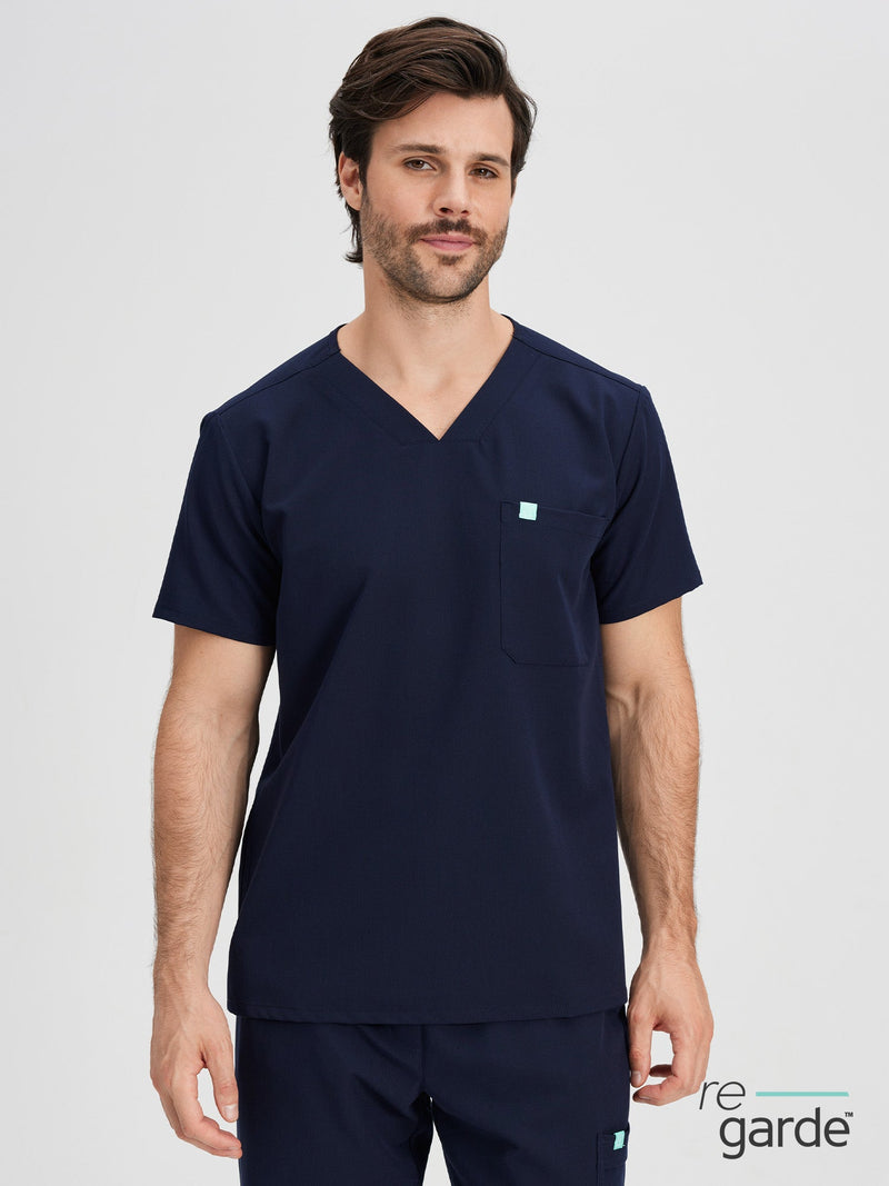 LOGAN RE-GARDE™ - NAVY - One Pocket Men's Scrub Top