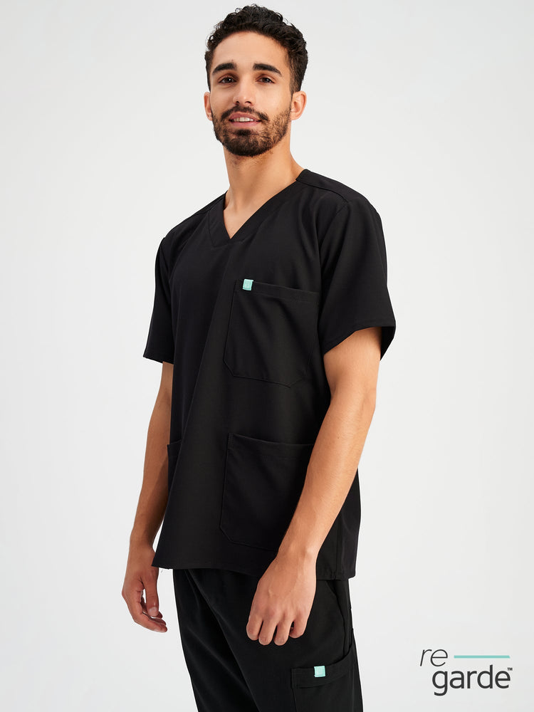 ZACK RE-GARDE™ - MIDNIGHT BLACK - Three Pockets Men's Scrub Top - Final Sale