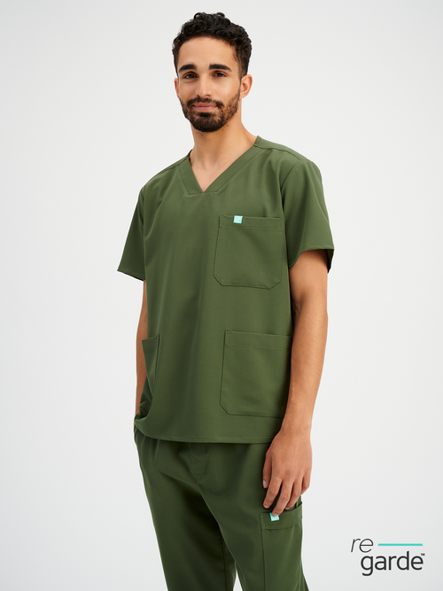 ZACK RE-GARDE™ - KHAKI - Three Pockets Men's Scrub Top - FINAL SALE