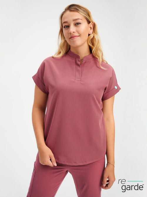 CHARLIE RE-GARDE™ - ANTIQUE ROSE - Mandarine Collar Scrub Top - FINAL SALE