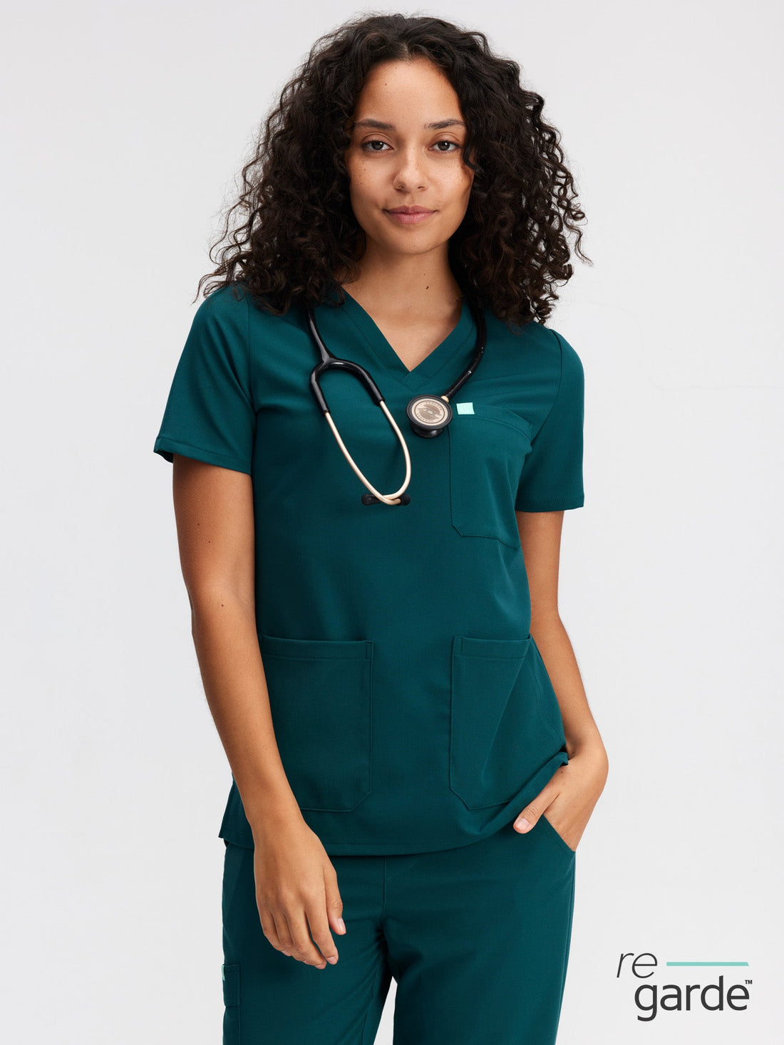 CHLOE RE-GARDE™ - TEAL - Three Pockets Scrub Top - SILVADUR™
