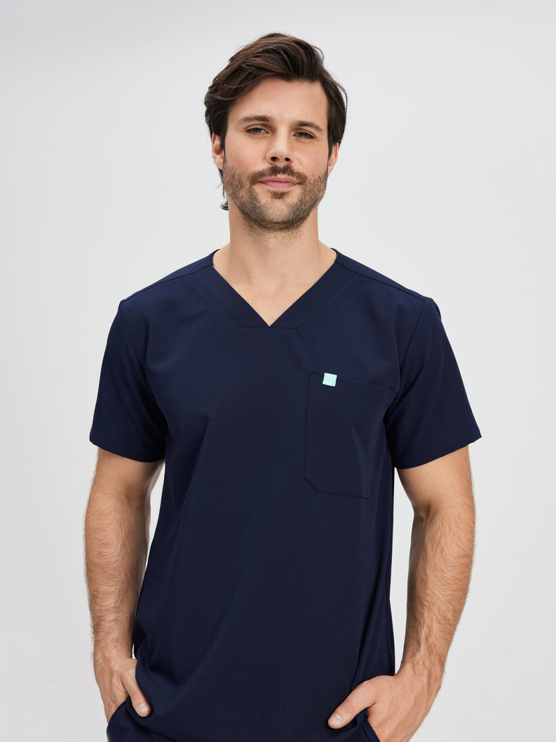 LOGAN RE-GARDE™ - NAVY - One Pocket Men's Scrub Top